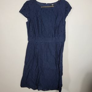 Medium Uniqlo Cotton Navy Blue Eyelet Lace Dress Lined